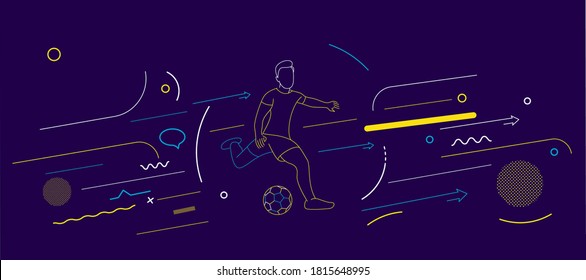 Abstract Football player kicks the ball, Flat Line art vector illustration.
