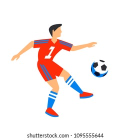 Abstract football player in red with ball. Soccer player Isolated on a white background. Full color illustration in flat style. Vector illustration.