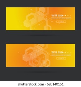 Abstract footer with transparent cubes, hexagons carcass. Futuristic vector header.