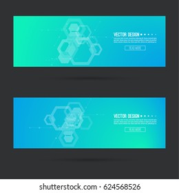 Abstract footer with transparent cubes, hexagons carcass. Futuristic vector header.