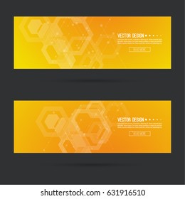 Abstract footer with transparent cubes, hexagons carcass. Futuristic vector header.