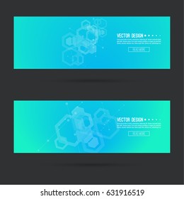 Abstract footer with transparent cubes, hexagons carcass. Futuristic vector header.