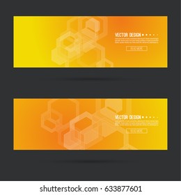 Abstract footer with transparent cubes, hexagons carcass. Futuristic vector header.