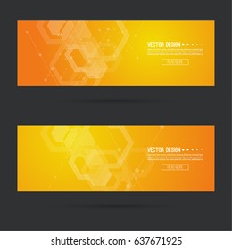 Abstract footer with transparent cubes, hexagons carcass. Futuristic vector header.