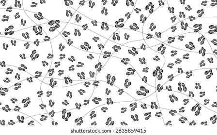 Abstract Footprint Pattern: Dynamic Footprints and Trails on White Background, Expressing Movement, Direction, and the Journey of Life, Perfect for Modern Designs and Concepts
