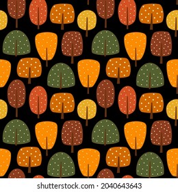 Resumen de los patrones de inmersión de árboles y arbustos del otoño forestal. Bosque de la temporada de otoño colorido, parque. Caricatura natural fondo vectorial para la huella del día de Acción de Gracias, textil, tela, papel envolvente, scrapbooking