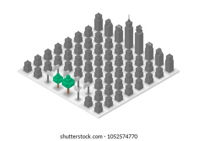 Abstract Forest and Building chess 3D isometric virtual, World Environment Day concept design illustration isolated on white background