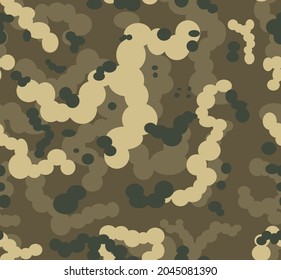 Abstract forest camouflage pattern, army uniform. Khaki background. EPS