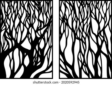 Abstract forest. Decorative brunches stencils. Cut files set on white background