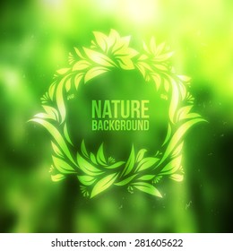 Abstract forest with drawing floral frame vector background. Ecology theme for your web pages, banners.