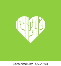 Abstract forest in heart. Love nature logo design template