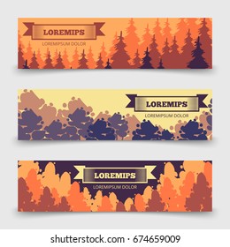 Abstract forest horizontal banners template - banners with trees design. Set of cards nature wood illustration