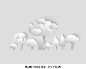 Abstract forest made of white paper background