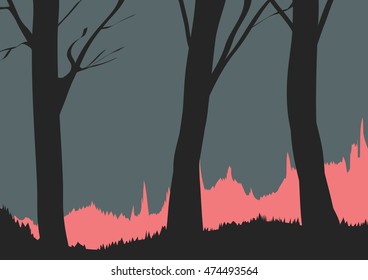 Abstract forest ,pink sky,sunset 