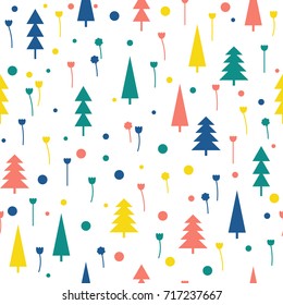 Abstract forest seamless pattern background. Childish simple application geometric cover for design card, wallpaper, album, scrapbook, holiday wrapping paper, textile fabric, bag print, t shirt etc.