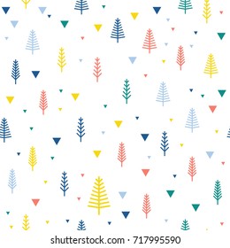 Abstract forest seamless pattern background. Childish simple hand drawn cover for design card, wallpaper, album, scrapbook, holiday wrapping paper, textile fabric, bag print, t shirt etc.