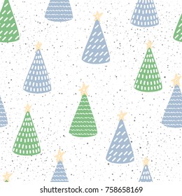 Abstract forest seamless pattern background. Childish simple hand drawn cover for design christmas card, new year wallpaper, scrapbook, holiday wrapping paper, bag print, t shirt etc.