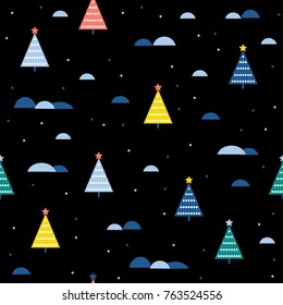 Abstract forest seamless pattern background. Spruce forest for design new year card, christmas wallpaper, winter album, scrapbook, holiday wrapping paper, t-shirt etc.