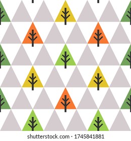 Abstract forest seamless pattern in scandinavian style. Triangular trees on the background. Vector geometric illustration. 