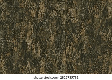 Abstract forest tree bark texture camouflage pattern with dark green and brown foliage details