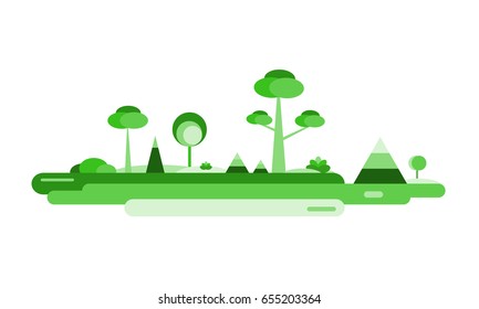 Abstract forest with trees, grass and bushes 