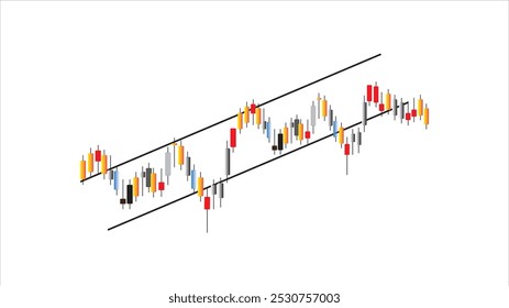 Mercado Forex abstrato, renderizando vela vara gráfico de barras no fundo branco.