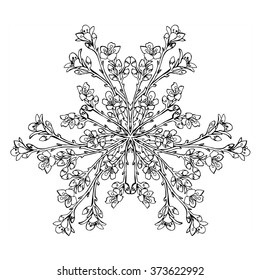 Abstract Forget-me-not flower mandala arrangement adult coloring page symbol of love and friendship kaleidoscopic design, hand drawing on paper - vector isolated on white background