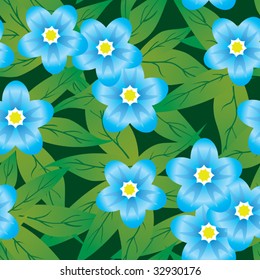 Abstract forget-me-nots flowers background. Seamless. Blue - green palette. Vector illustration.
