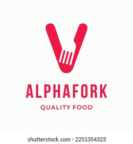 Abstrakter Gabeldorsch, kulinarischer Anfangsbrief V benutzerdefiniertes Logo-Designrestaurant, Vektorgrafik
