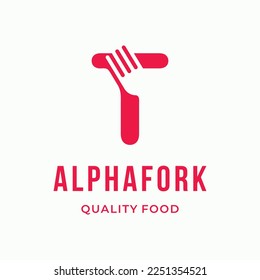 Abstract Fork culinary initial letter T custom logo typography design restaurant vector illustration