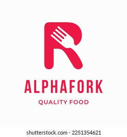 Abstract Fork culinary initial letter R custom logo design typography restaurant logo vector illustration