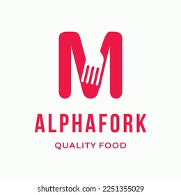 Abstract Fork culinary initial letter M custom logo typography design restaurant vector illustration