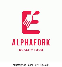 Abstract Fork culinary initial letter E custom logo typography design restaurant vector illustration