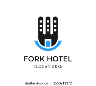 Abstract Fork Hotel logo. Modern template design. Vector illustration