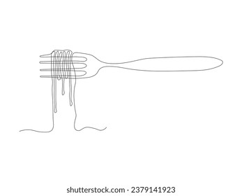 Abstract fork with spaghetti, pasta continuous one line art drawing