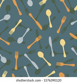 Abstract Fork Spoon Knife Flat Vector Background Pattern