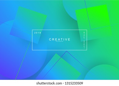 Abstract form composition cool background. Square, circle, wavy, dynamic background, gradient color, flowing shapes. Blur banner design,. Usable for landing page. Trendy and modern background color.