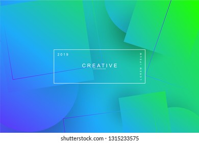Abstract form composition cool background. Square, circle, wavy, dynamic background, gradient color, flowing shapes. Blur banner design,. Usable for landing page. Trendy and modern background color.