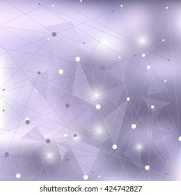 Abstract form with connected lines and dots on violet background. Vector Illustration EPS10.