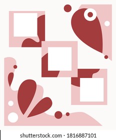 Abstract form red shades pastel elaborated color mood board template.Trendy color palette for posts and stories social media. Decorative vector collage composition for presentation and photo frame 