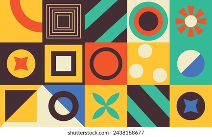 Abstract form retro design geometric pattern background shapes element Modern bauhaus style  basic figures line and circles vector design element bauhaus