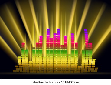 Abstract form of sound wave, digital equalizer, sound impulses of musical rhythm. Bright background for your design. Vector illustration
