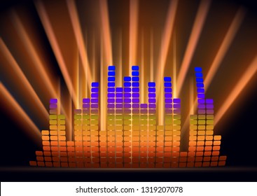 Abstract form of sound wave, digital equalizer, sound impulses of musical rhythm. Bright background for your design. Vector illustration