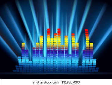Abstract form of sound wave, digital equalizer, sound impulses of musical rhythm. Bright background for your design. Vector illustration
