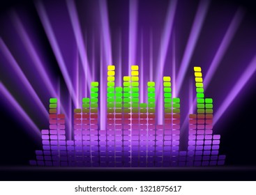 Abstract form of sound wave, digital equalizer, sound impulses of musical rhythm. Bright background for your design. Vector illustration