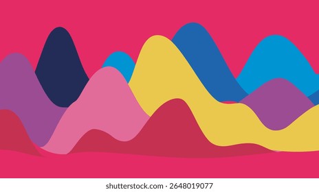 Abstract forms create colorful mountains in layered landscape art design