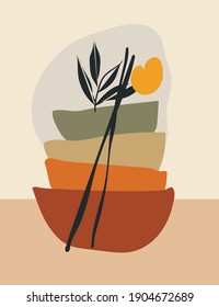 ABSTRACT FORMS - ABSTRACT GRAPHICS WITH ABSTRACT FORMS OF ORANGE ON A BEIGE BACKGROUND