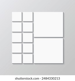Abstract forms mosaic layout. Portfolio gallery frame. Moodboard images grid. Album brandboard. Photo collage template. Mood board pictures banner. Retro background. Vector illustration