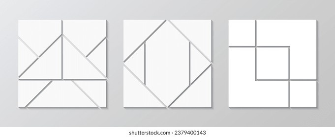 Abstract forms pictures frame. Moodboard grid. Presentation template set. Mosaic photo layout. Mood board collage. Vector illustration. Gallery banner. Portfolio images. Album brandboard