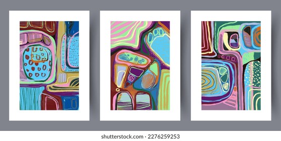 Abstract forms retro elements wall art print. Printable minimal abstract poster. Wall artwork for interior design. Contemporary decorative background.
